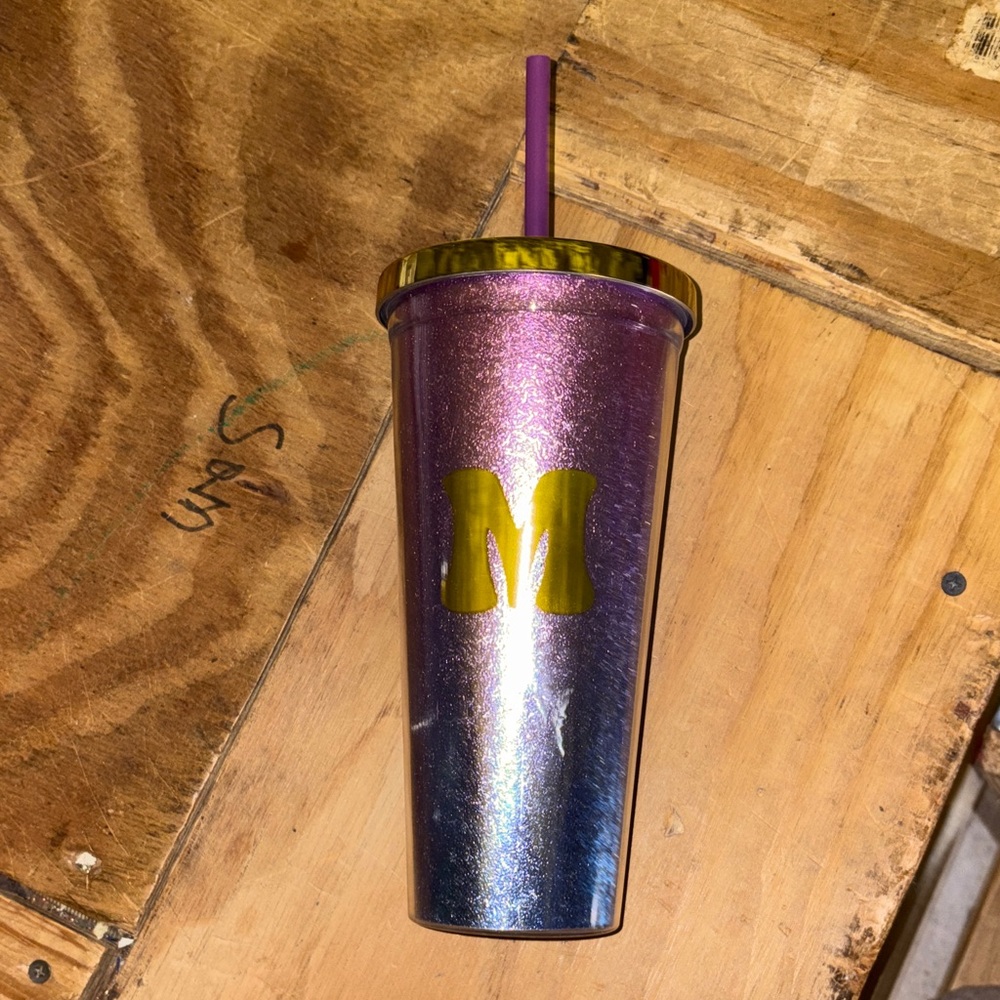 Iridescent Tumbler with Straw  M initial